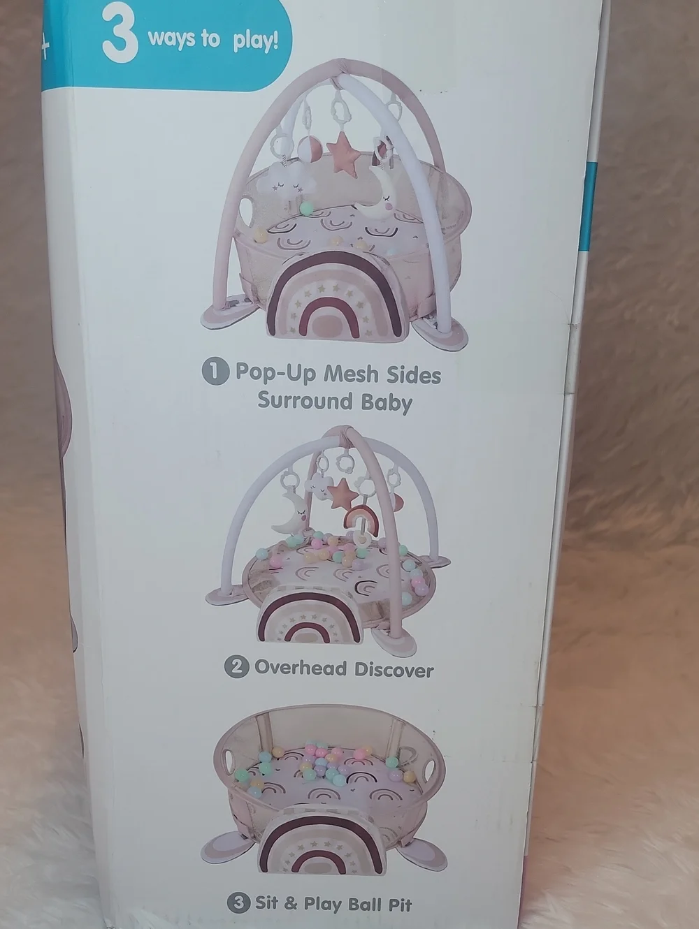 NIB Neutral Rainbow Baby Play Mat & Ball Pit. 30 Balls Included. Never Used.